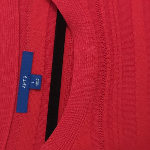 Apt 9 Sz L Red Ribbed Design with Ruched Sides and Cuffed Short Sleeves - Picture 2 of 6